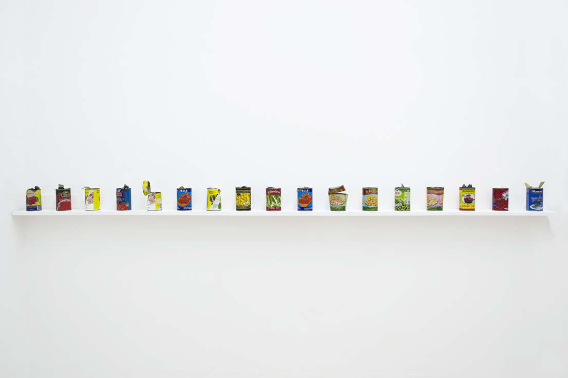 Lia Cecchin, Untitled, 2010, cans opened without the use of can opener, variable number and dimensions