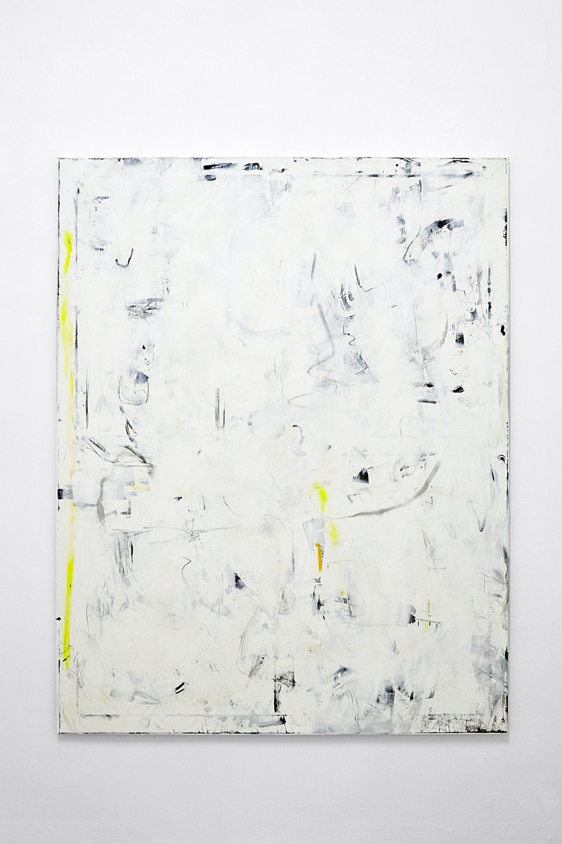 Struan Teague, Untitled, 2016. Cianotipia, acrilico, pastello smalto e matita su tela, 180 x 140 cm.