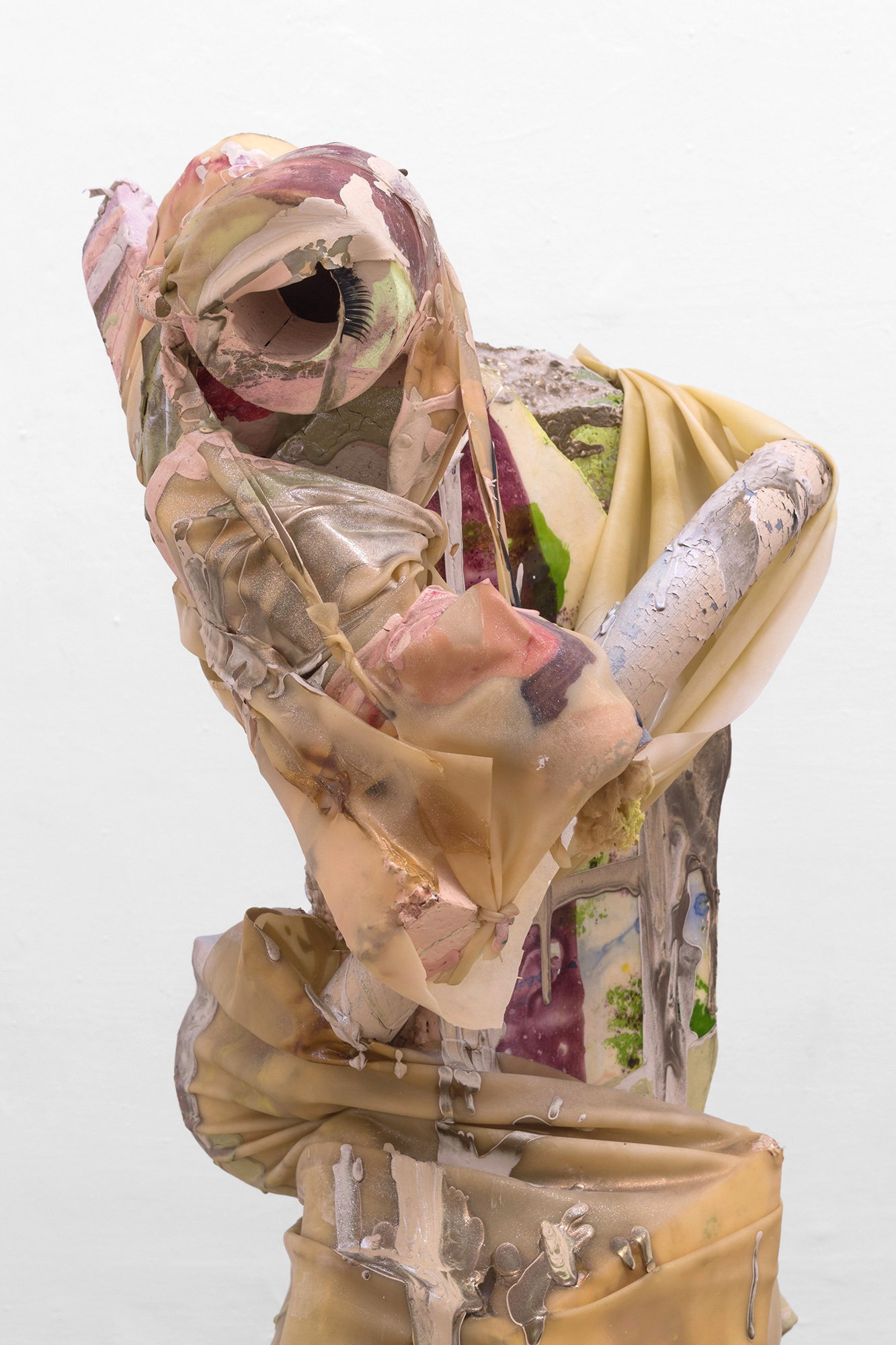 Julia Colavita, New Flesh Totem (II), 2016, polystyrene foam, latex, acrylic paint, powder pigment, false eyelashes, false nails, reflective paint, varnish, amethyst, 74 x 34 cm (detail)