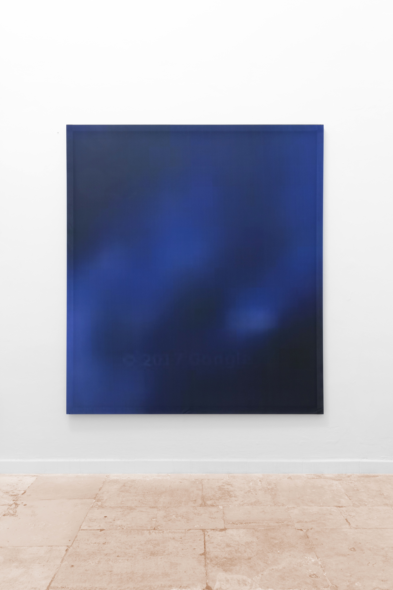 Maurizio Viceré, kh-(33) Black and blue, Calendered sublimation ink print on windproof nautical fabric, stretcher. 170 X 120 cm. 2018