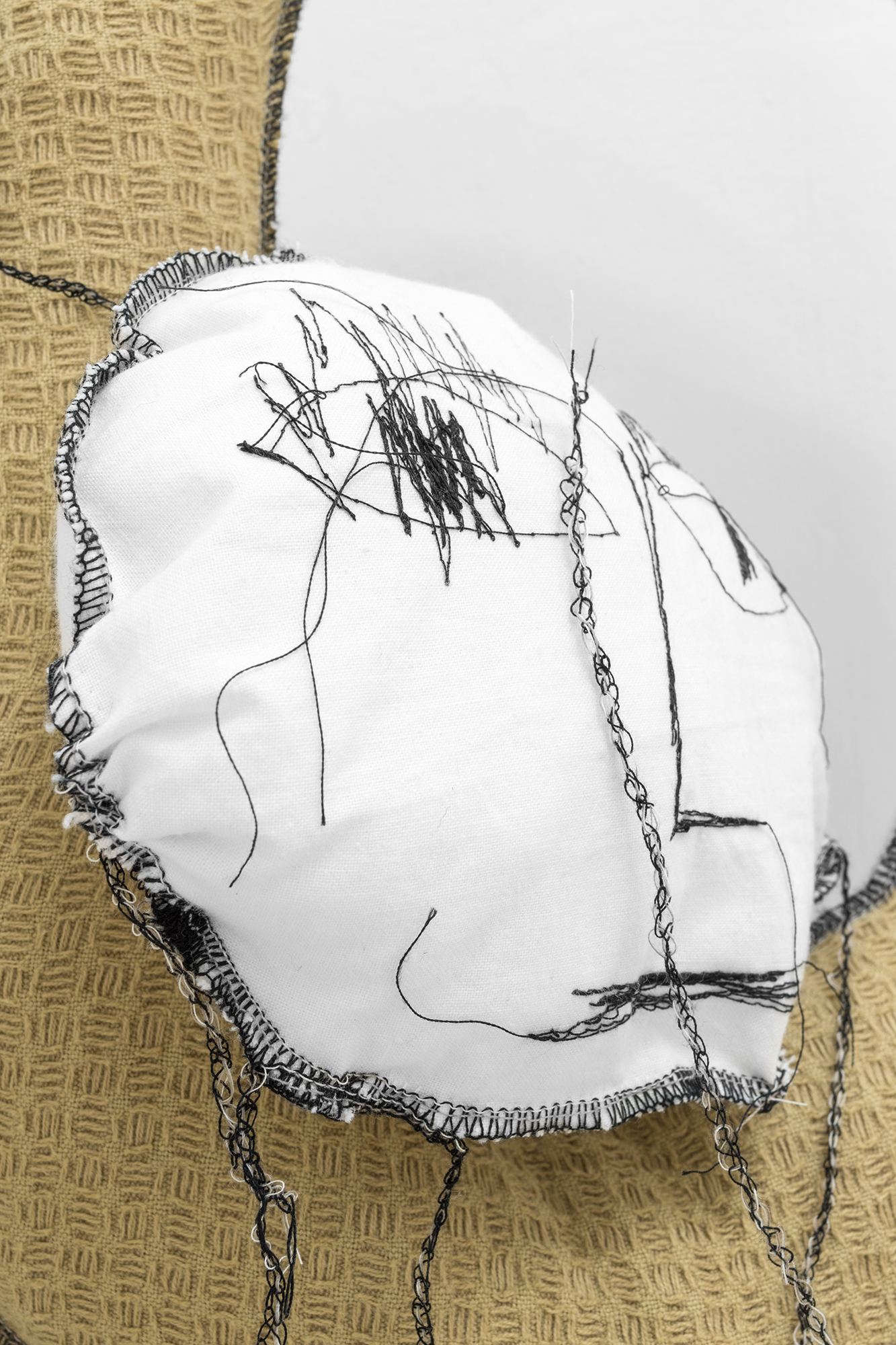 Mariantonietta Bagliato, Avatāra, 2018, textile, (detail), stuffing, embroidery. Set of three pieces, various dimensions.